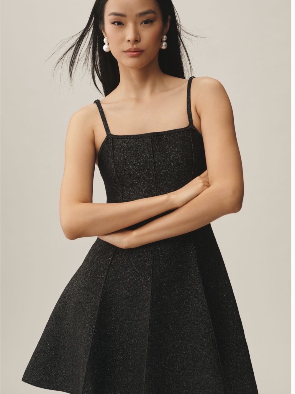 Anthropologie Black Shimmer Fit & Flare Mini Dress NWT Size L Party Cocktail